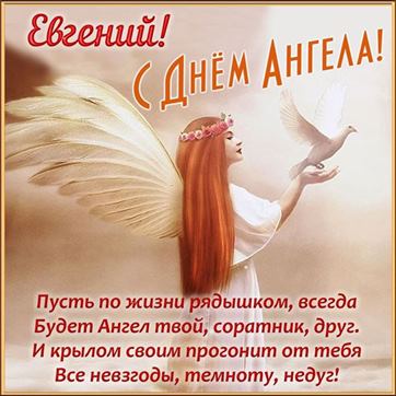 Оригинальная картинка с голубем в руках ангела на именины Евгения