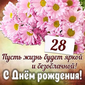 С Днём рождения на 28 летие поздравительная открытка с цветами