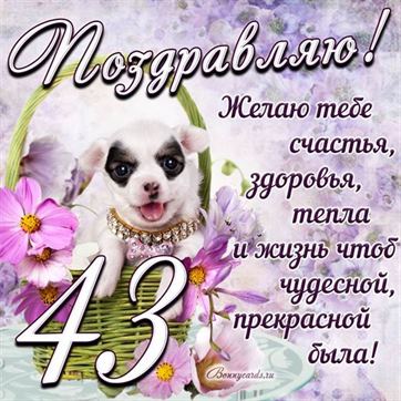 Трогательная открытка с щенком на день рождения 43 летие